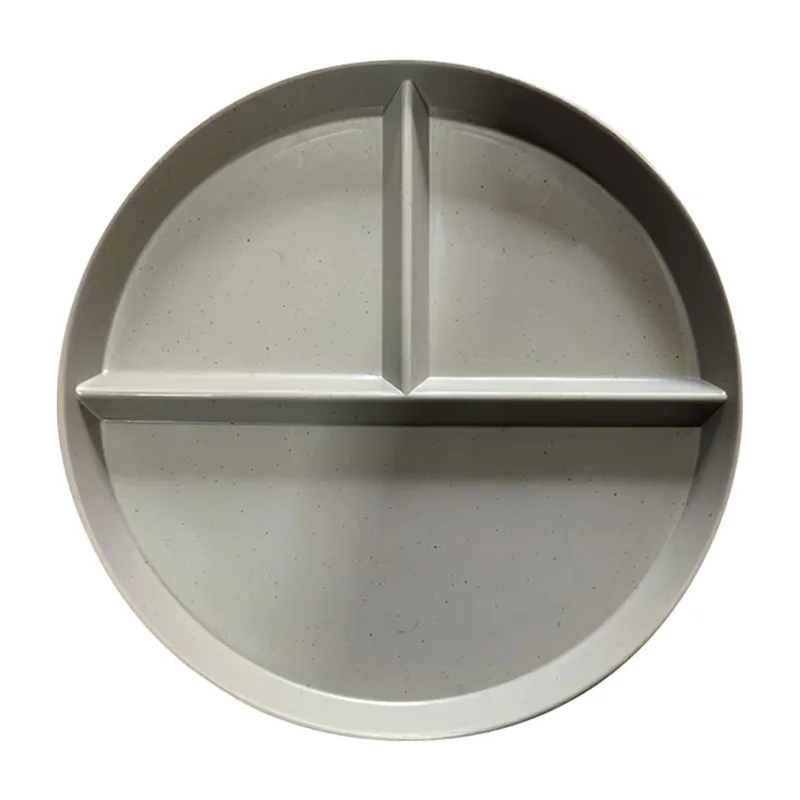 RY-0135 23cm Divided Dinner Plate Portion Control 3 Compartment Diet Plate Wheat Straw (BPA Free, No FDA) - Light Grey