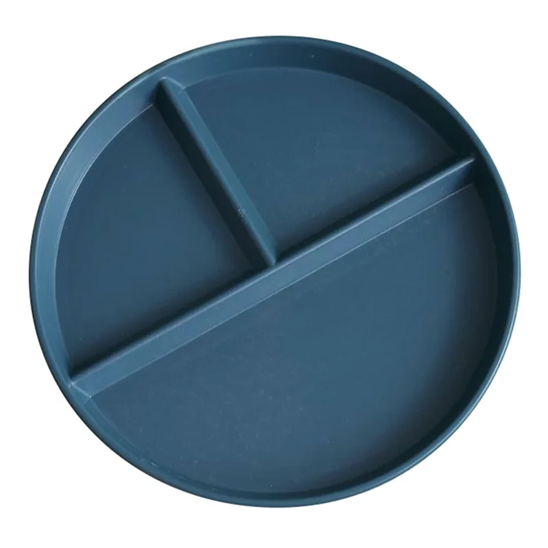 RY-0135 23cm Divided Dinner Plate Portion Control 3 Compartment Diet Plate Wheat Straw (BPA Free, No FDA) - Dark Blue