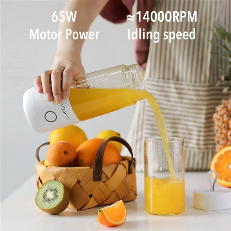 VITAMER 350ml Portable Electric Fruit Juicer USB Rechargeable Smoothie Blender Machine Kitchen Fruit Mixer Cup Juicing Cup - Branco