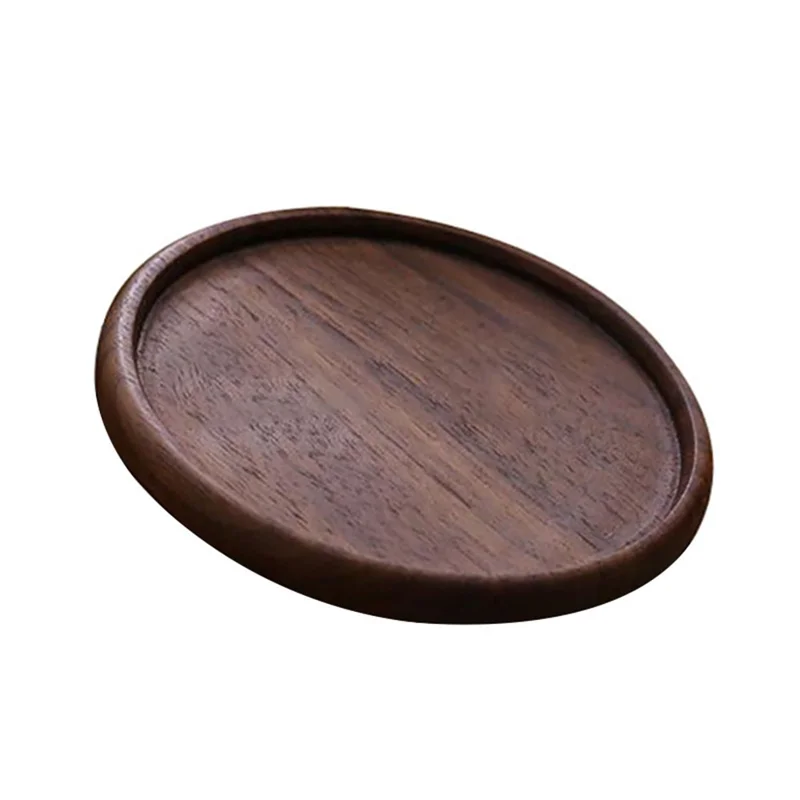 8.8cm Black Walnut Wood Thicken Coaster Kitchen Heat Resistant Tea Coffee Cup Mat Insulation Pad Dining Table Decor - Round with Groove
