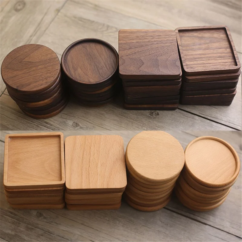 8.8cm Black Walnut Wood Thicken Coaster Kitchen Heat Resistant Tea Coffee Cup Mat Insulation Pad Dining Table Decor - Round with Groove