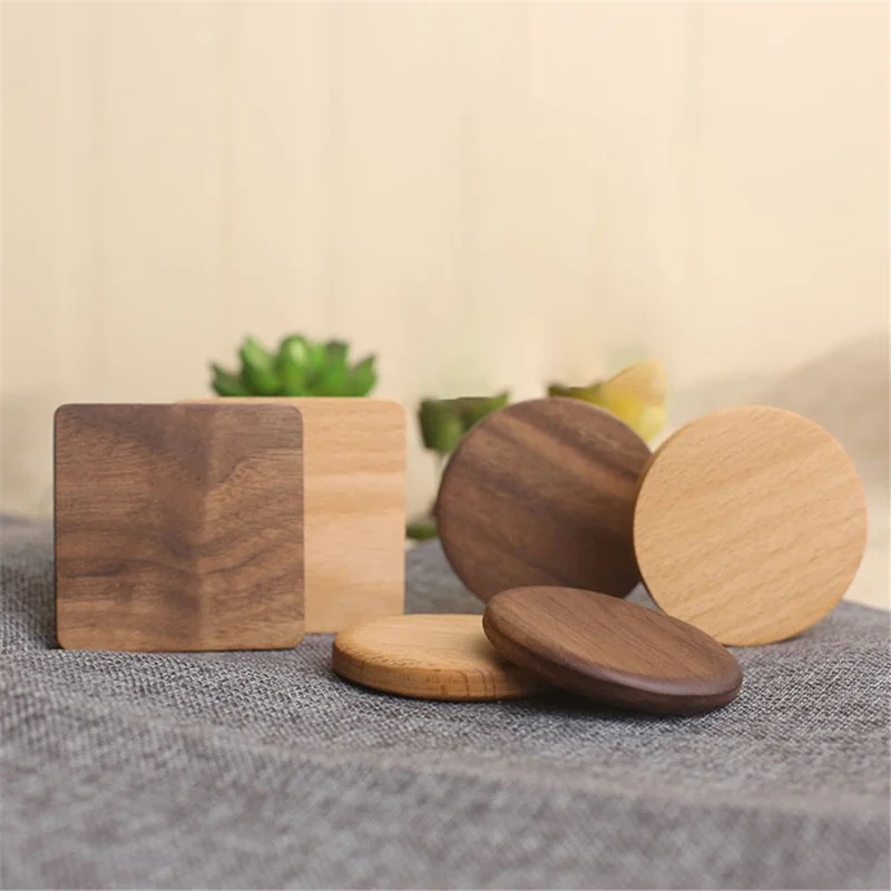 8.8cm Black Walnut Wood Thicken Coaster Kitchen Heat Resistant Tea Coffee Cup Mat Insulation Pad Dining Table Decor - Round with Groove