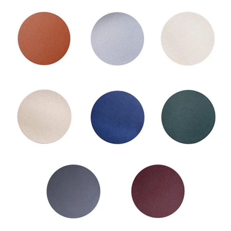 6Pcs PU Leather Coasters Round Heat Resistant Anti-skid Cup Pad Mats Dining Table Decoration - Wine Red