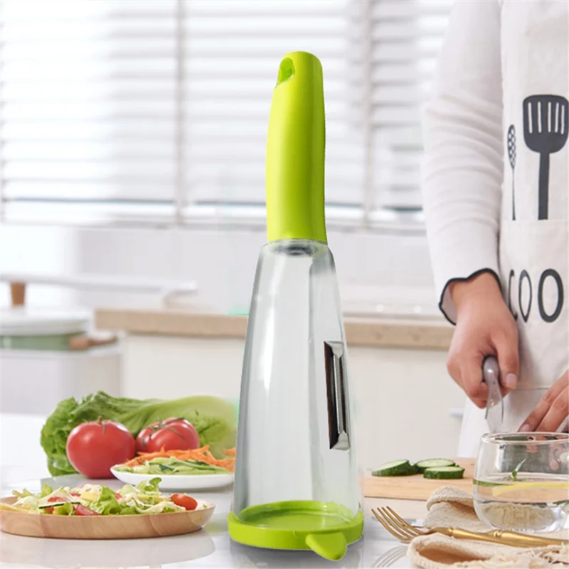 Manual Potato Peeler Hand-Held Stainless Steel Blade Peeler Portable Fruit Vegetable Peeler Tool with Container for Kitchen