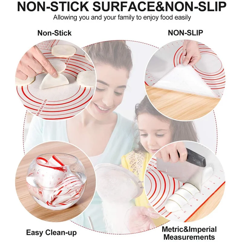 40*60cm Heat Resistant Silicone Baking Mat Rolling Dough Mat Non-stick Oven Pastry Tool (BPA-free, No FDA Certificate) - Red