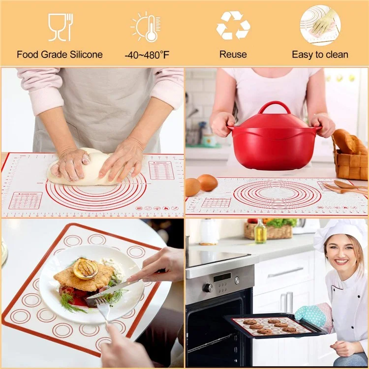 26cmx29cm Baking Mat Non-slip Silicone Kitchen Cookies Pizza Pad with Measurement Scale (BPA-free, No FDA Certificate) - Black