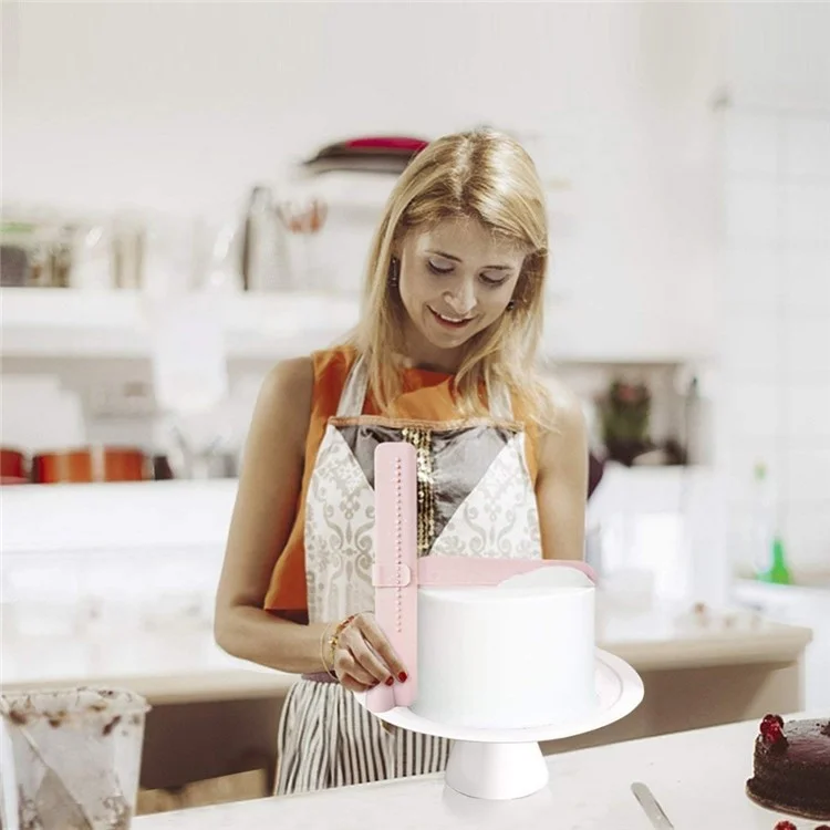 Food-grade PP Adjustable Fondant Spatula Cream Leveling Device DIY Baking Pastry Tool (BPA-free, No FDA Certificate) - Pink