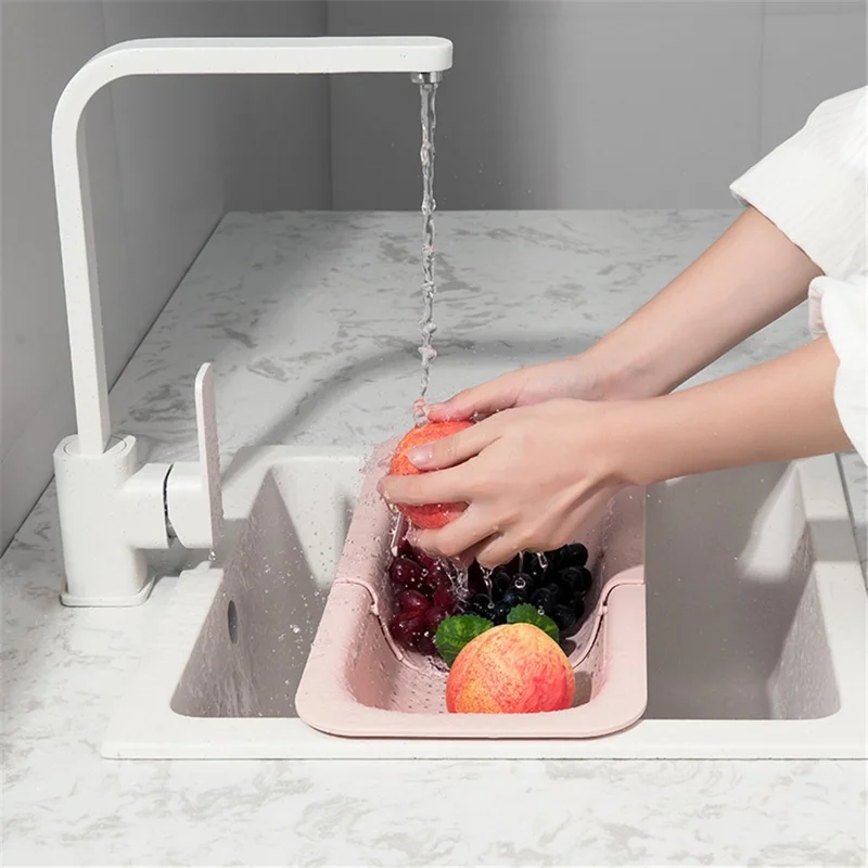 Plastic Sink Drain Basket Retractable Vegetable Washing Hanger Kitchen Supplies (without FDA Certificate, BPA Free) - White