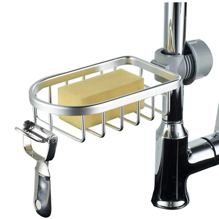 Cocina Fregadero Faucet Aluminio Almacenamiento Casquero Cuarto De Baño Rodillo Estante De Almacenamiento Estante SHAMPO SOBRE SOBRE SOBRE SOPORTE SOPORTE DE DRENAJE - Plata