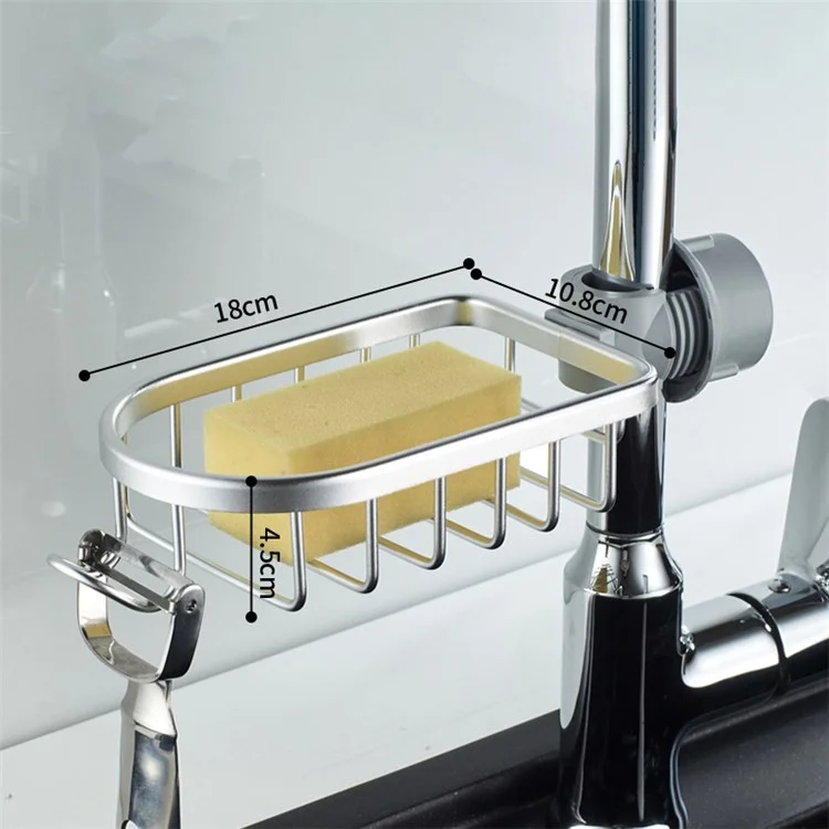 Kitchen Sink Faucet Aluminum Storage Basket Bathroom Shower Rod Storage Shelf Shampoo Soap Sponge Holder Drain Rack - Silver