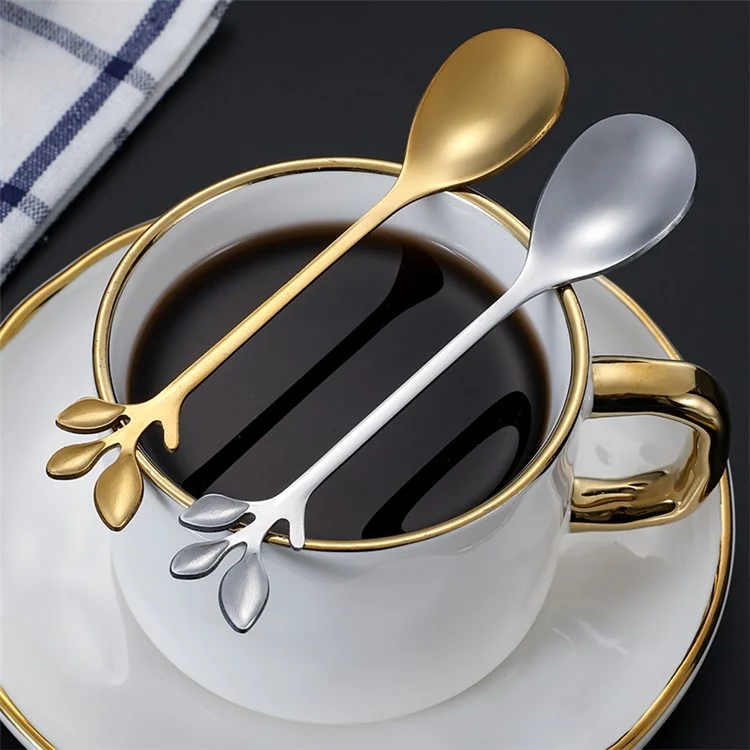 6PCS / Set Stainless Steel Gold Leaf Coffee Spoon 16.4cm Ice-Cream Tea Stirring Spoons for Tea, Coffee - Green