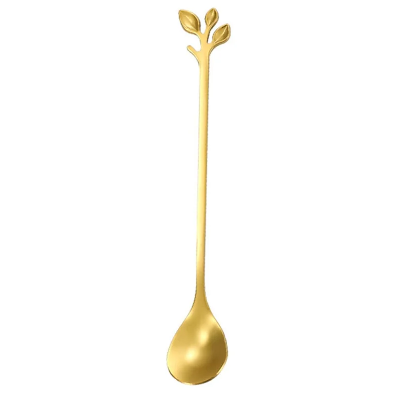 4 Stück / Setzen Sie 16,4 cm Edelstahlblattkaffee Löffel Tischlöffel Dessertlöffel Zum Rühren, Mischen, Rühren - Grün / Gold