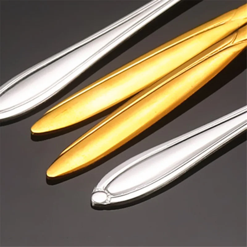 4PCS / Set 17.6-17.8cm Stainless Steel Flower Shape Spoons Tableware Teaspoon Dessert Coffee Spoon for Mixing Stirring - Green  /  Gold