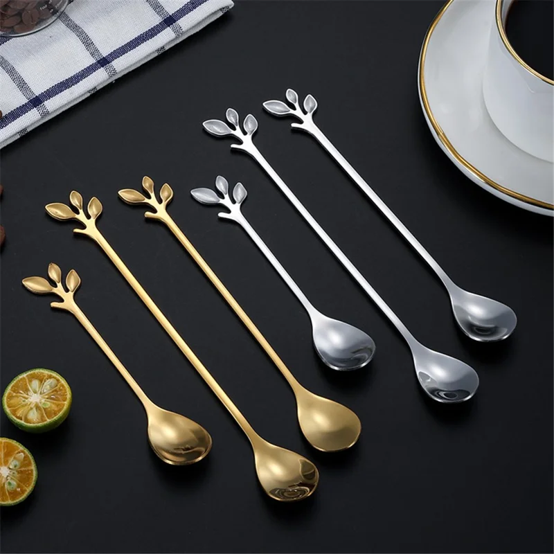 4 Piezas / Set 12,2 cm Cuchas de Café de Acero Inoxidable Cucharas Vasados ​​mezclar Cucharas de Mezcla Para té Helado, Café, Postre - Verde / Oro