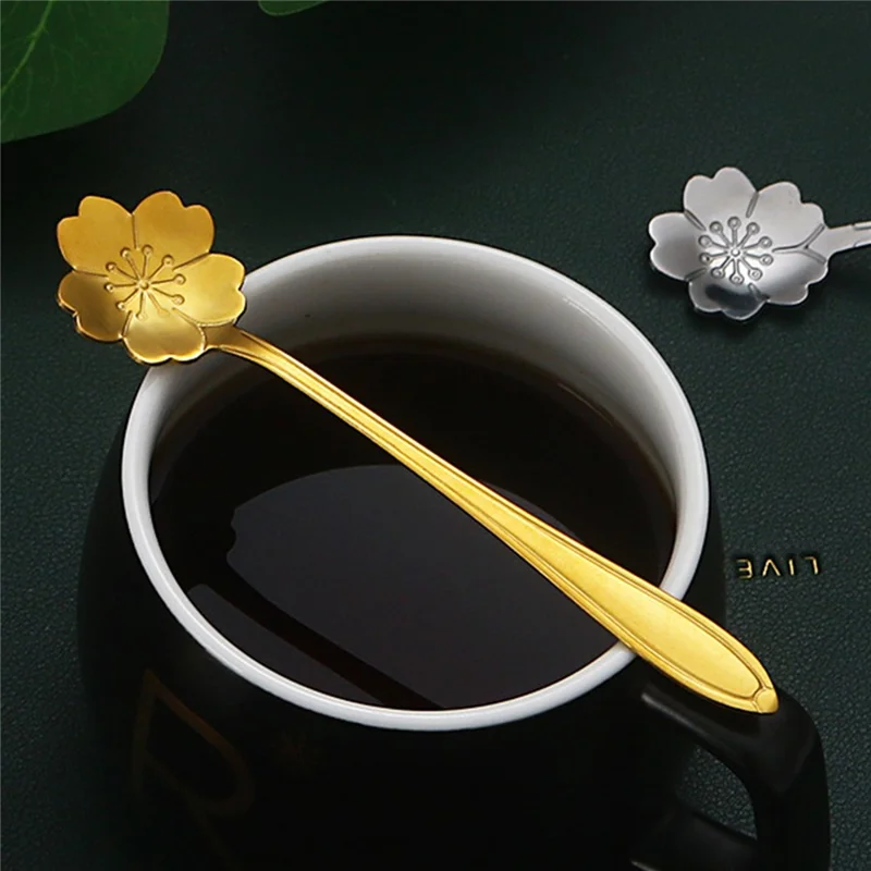 2-Piece Set Mixing Spoon 12.5cm Stainless Steel Sakura Coffee Spoon (without FDA Certificate) - Silver