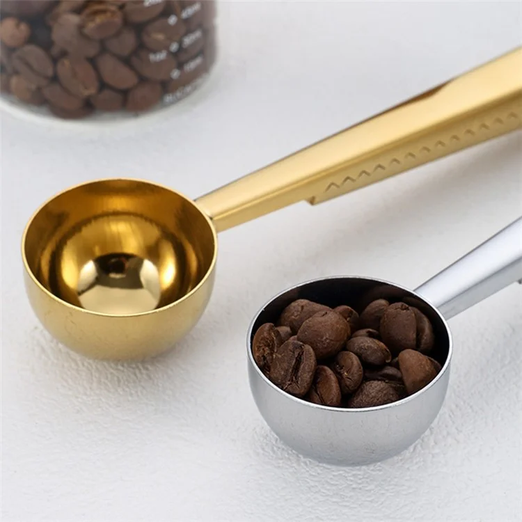 Cuchara medidora y clip para bolsa de café de acero inoxidable 2 en 1 (libre de BPA, sin FDA) - Plata