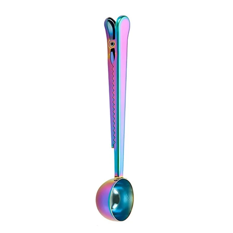 2-in-1 Stainless Steel Measuring Spoon Coffee Bean Bag Clip (BPA Free, No FDA) - Multi-color