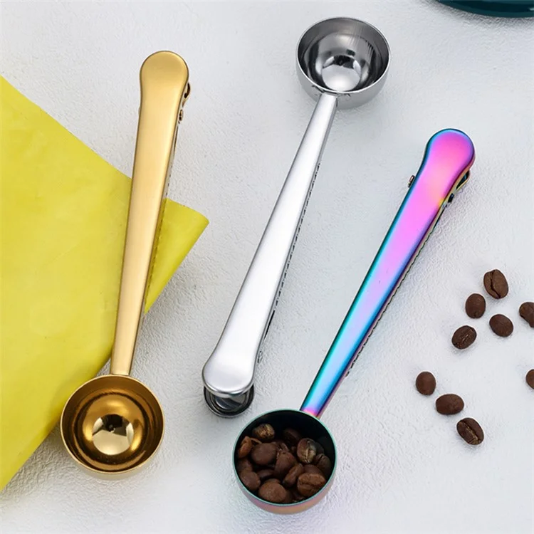 2-in-1 Stainless Steel Measuring Spoon Coffee Bean Bag Clip (BPA Free, No FDA) - Multi-color