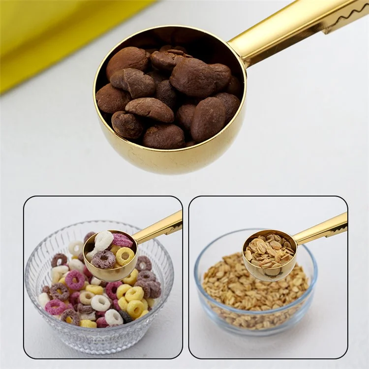 2-in-1 Stainless Steel Measuring Spoon Coffee Bean Bag Clip (BPA Free, No FDA) - Multi-color
