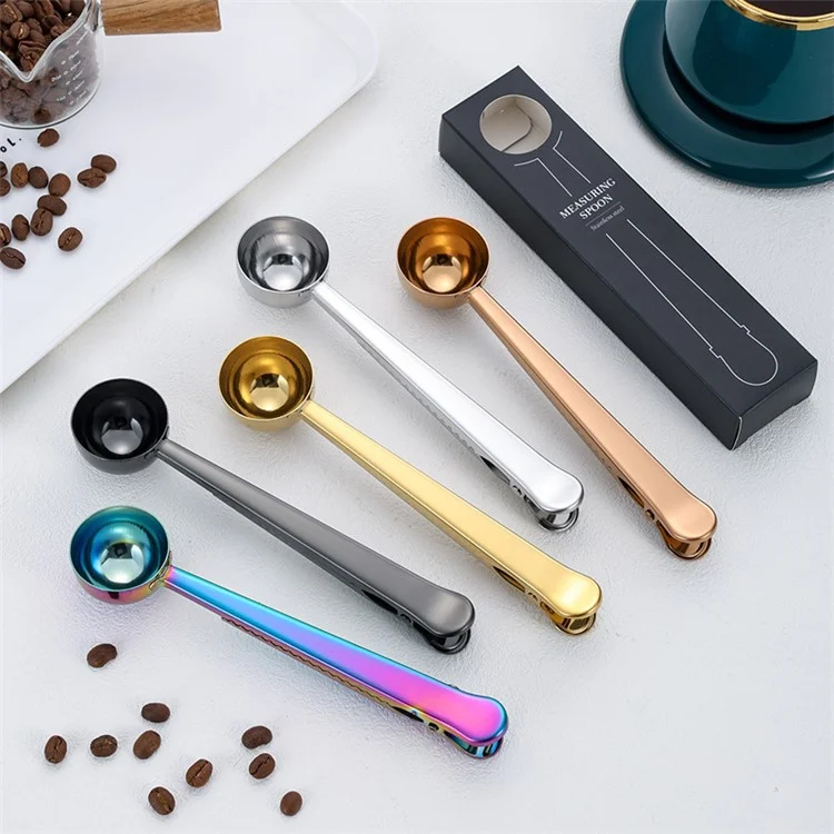 2-in-1 Stainless Steel Measuring Spoon Coffee Bean Bag Clip (BPA Free, No FDA) - Multi-color