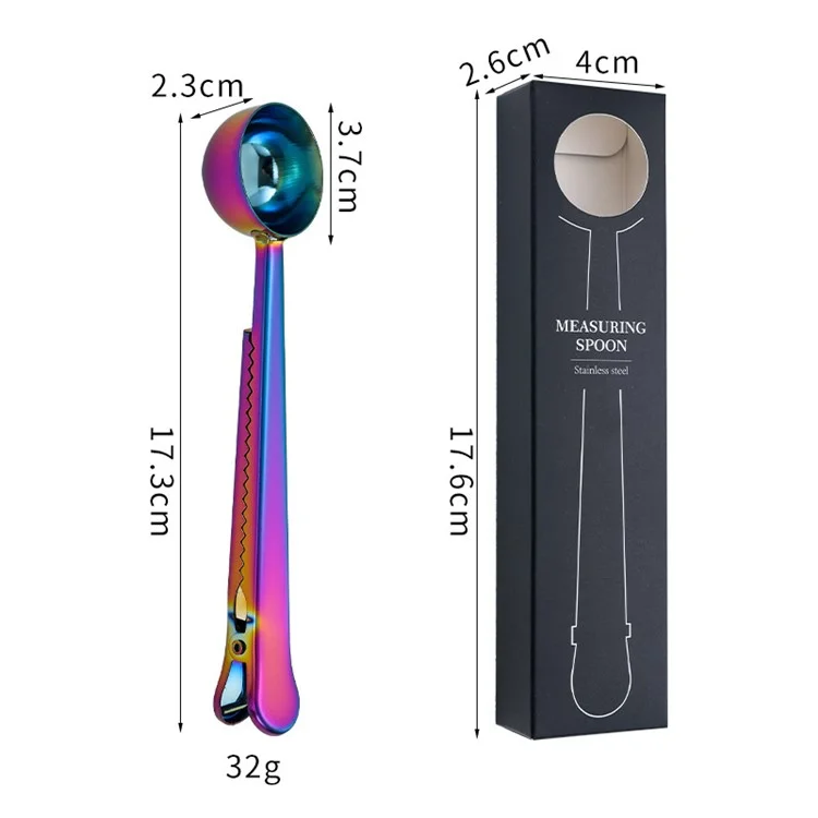 2-in-1 Stainless Steel Measuring Spoon Coffee Bean Bag Clip (BPA Free, No FDA) - Multi-color