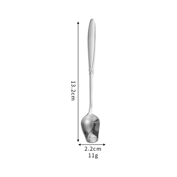 2Pcs Rose Flower Spoon Set Stainless Steel Stirring Spoon Ice Cream Spoon, Silver (BPA Free, No FDA) - 13.2x2.2cm