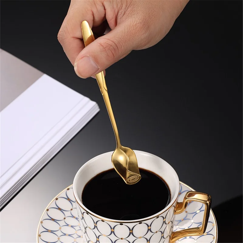 2Pcs Ice Cream Spoon Rose Flower Spoon Set Stainless Steel Stirring Spoon, Gold (BPA Free, No FDA) - 13.2x2.2cm