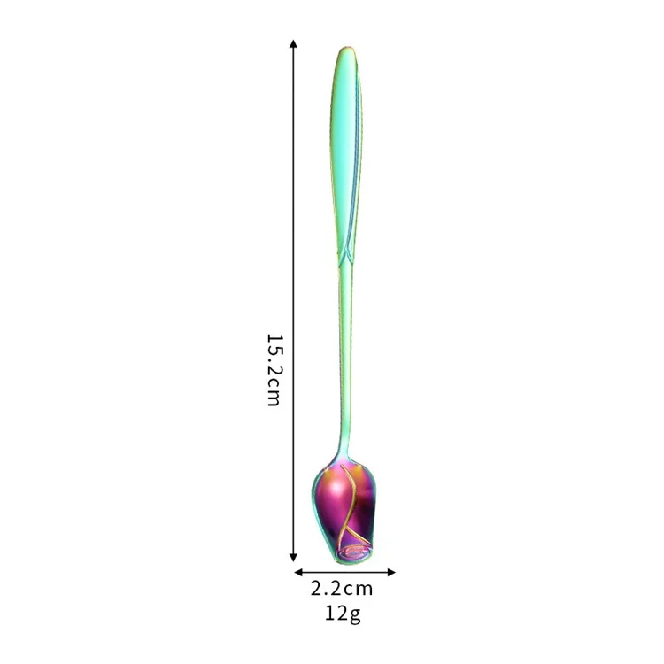 Conjunto de 2 Colheres de Chá com Flor de Rosa, Aço Inoxidável, Sorvete, Multicolorido (Sem BPA, Sem FDA) - 15,2x2,2cm