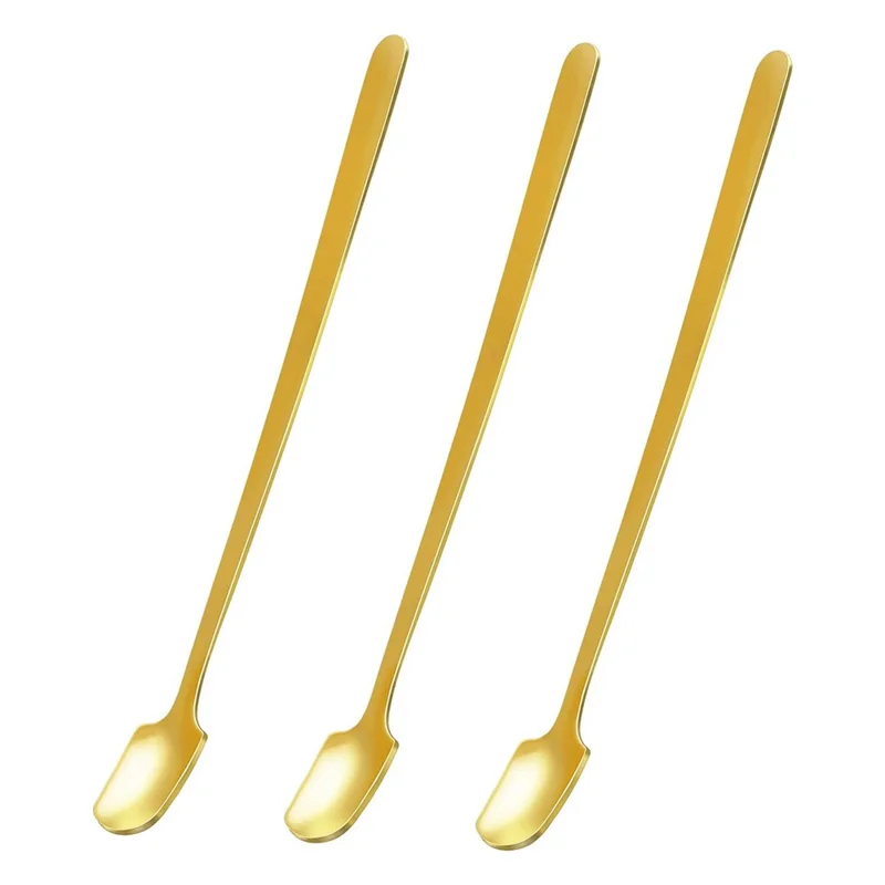3 st 13,2 cm rostfritt stål fyrkantsked med lång skaft, guld (BPA-fri, ingen FDA)