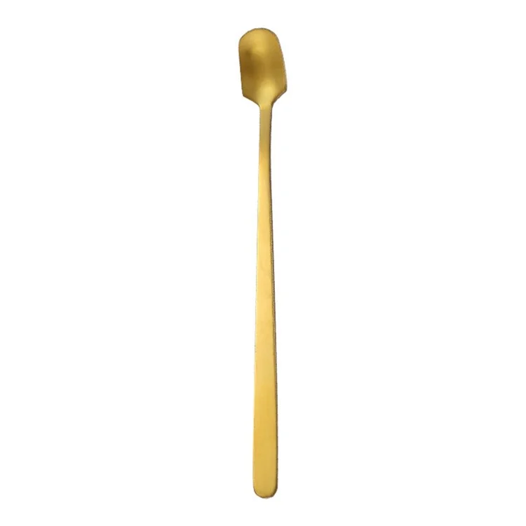 3Pcs 16.8cm Square Head Stirring Spoon Long Handle Stainless Steel Dessert Spoon, Gold (BPA Free, No FDA)