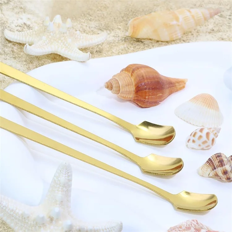 3Pcs 16.8cm Square Head Stirring Spoon Long Handle Stainless Steel Dessert Spoon, Gold (BPA Free, No FDA)