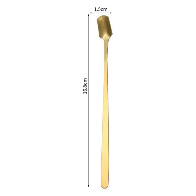 3Pcs 16.8cm Square Head Stirring Spoon Long Handle Stainless Steel Dessert Spoon, Gold (BPA Free, No FDA)