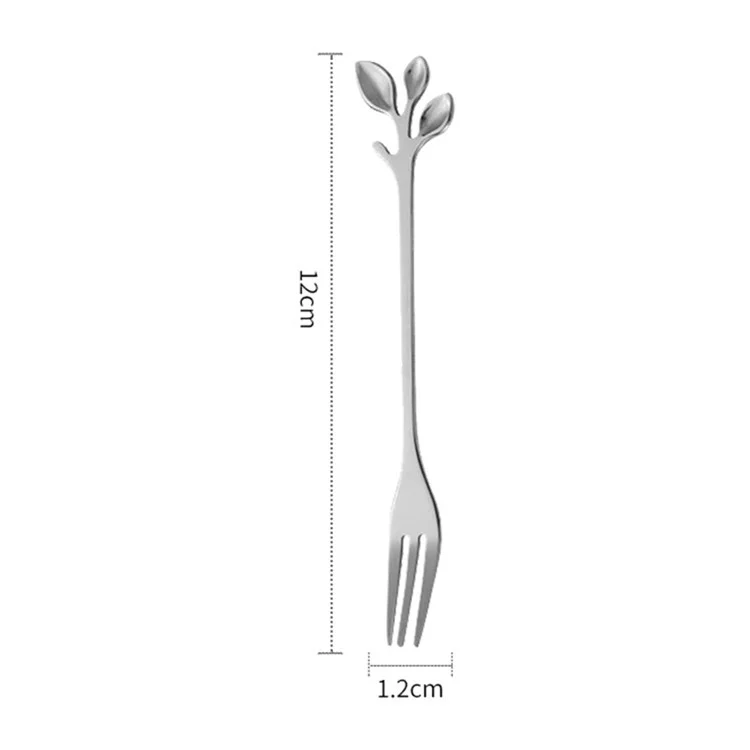 10 Piezas de 12 cm de Diseño de Hoja de Acero Inoxidable Cuchara de Postres de Frutas / Tenedor, Plata (BPA Gratis, Sin FDA) - Tenedor