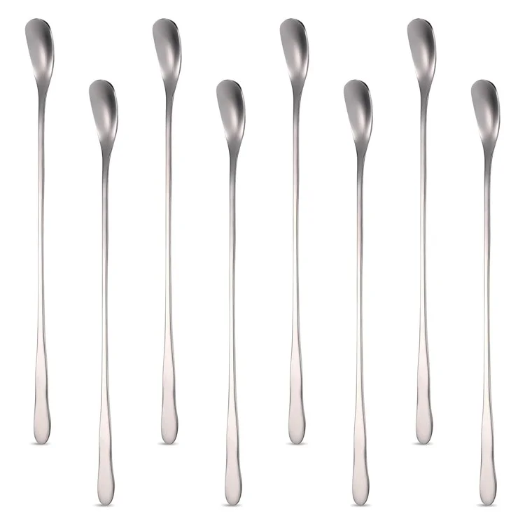 8Pcs 14.8cm Long Handle Square Head Dessert Spoon Stainless Steel Stirring Spoon, Silver (BPA Free, No FDA)