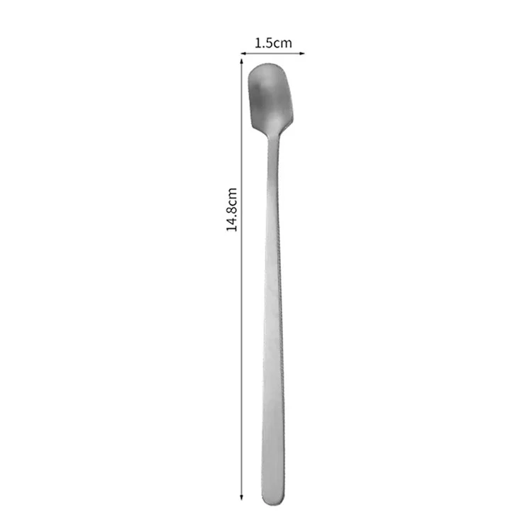 8Pcs 14.8cm Long Handle Square Head Dessert Spoon Stainless Steel Stirring Spoon, Silver (BPA Free, No FDA)