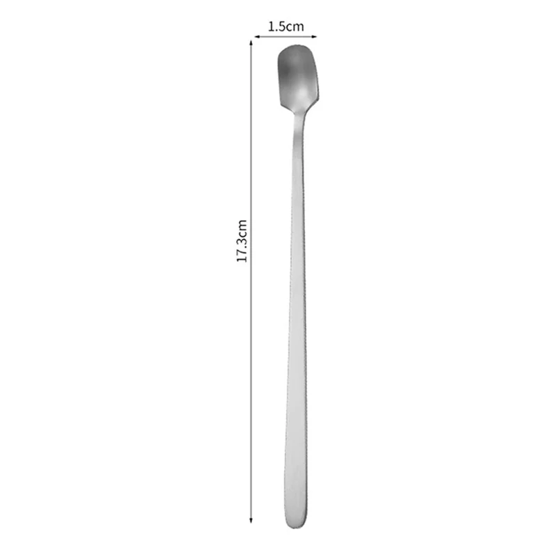 8 pièces 17,3 cm Cuillère à remuer le café en acier inoxydable, tête carrée, manche long, argent (sans BPA, pas d'approbation de la FDA)