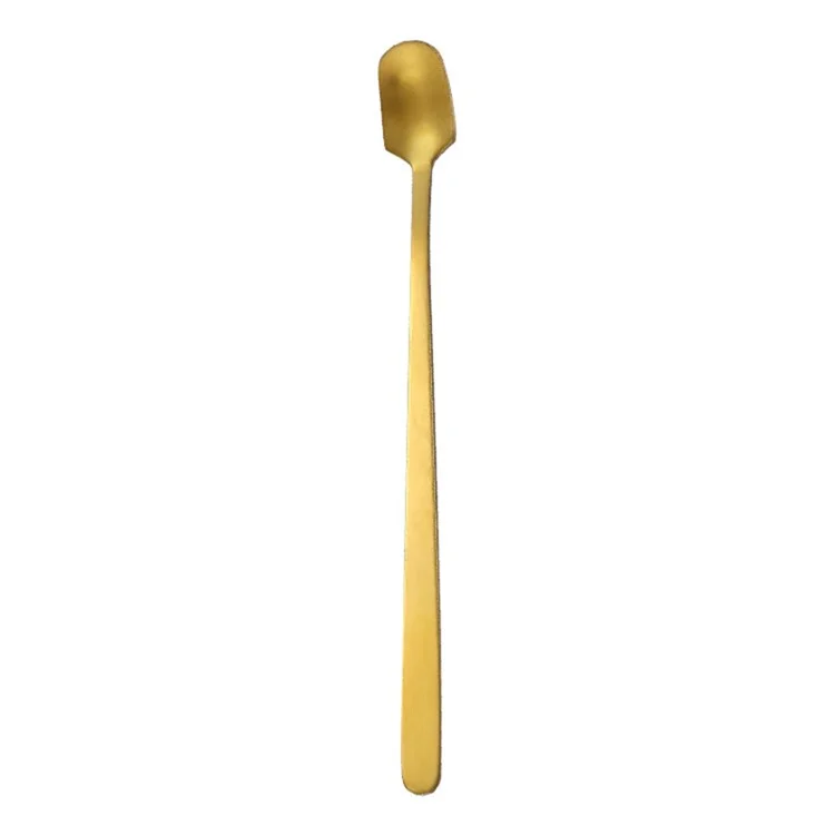 6Pcs 13.2cm Stainless Steel Square Head Spoon Long Handle Coffee Spoon, Gold (BPA Free, No FDA)