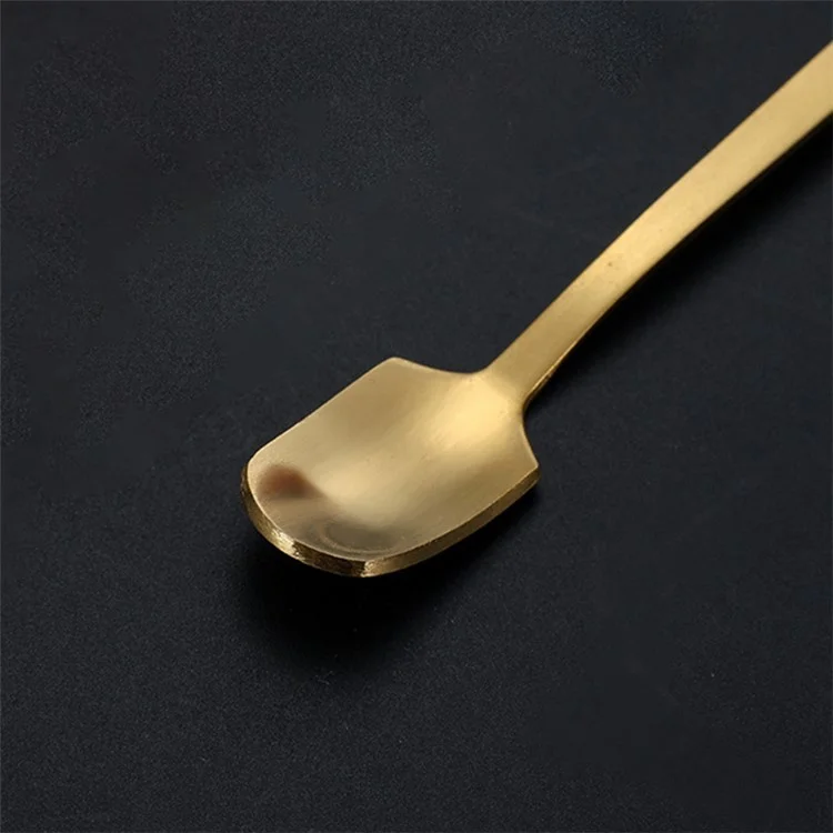 6Pcs 13.2cm Stainless Steel Square Head Spoon Long Handle Coffee Spoon, Gold (BPA Free, No FDA)