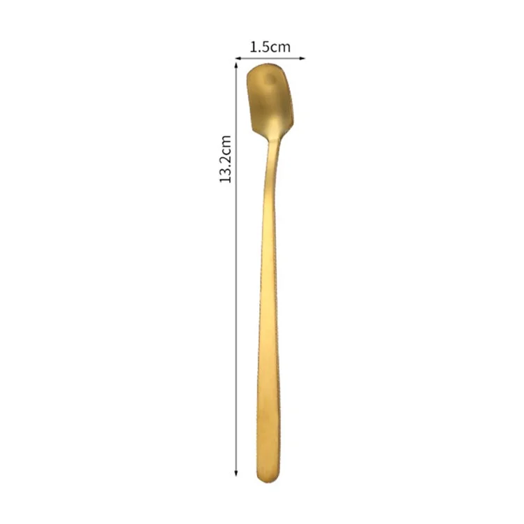 6Pcs 13.2cm Stainless Steel Square Head Spoon Long Handle Coffee Spoon, Gold (BPA Free, No FDA)