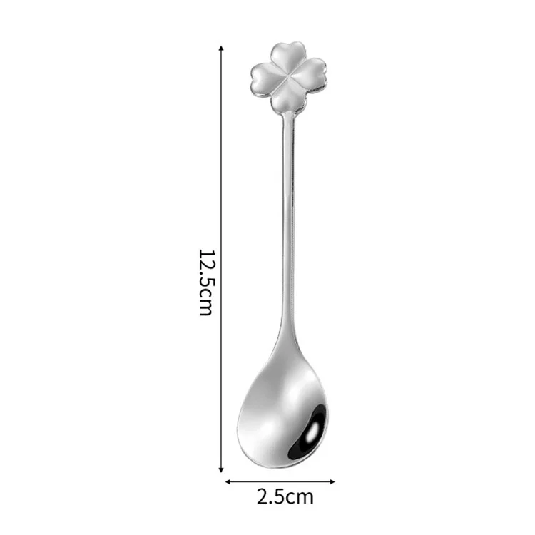 Cuchara de Té y Café de Acero Inoxidable para Postres, Plata (Sin BPA, sin FDA) - Trébol