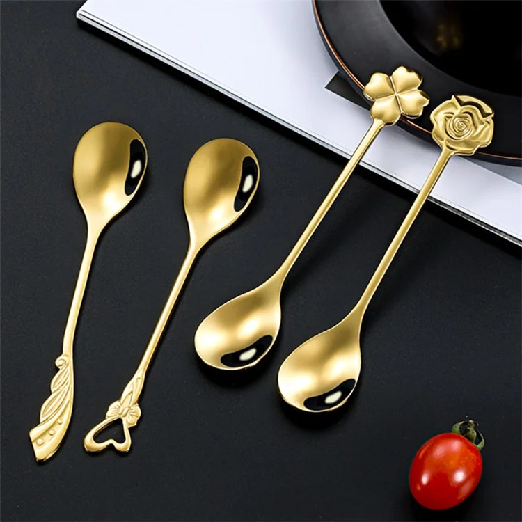 Cuchara de mezcla de acero inoxidable para café, té y postre, color dorado (sin BPA, sin FDA) - Trébol