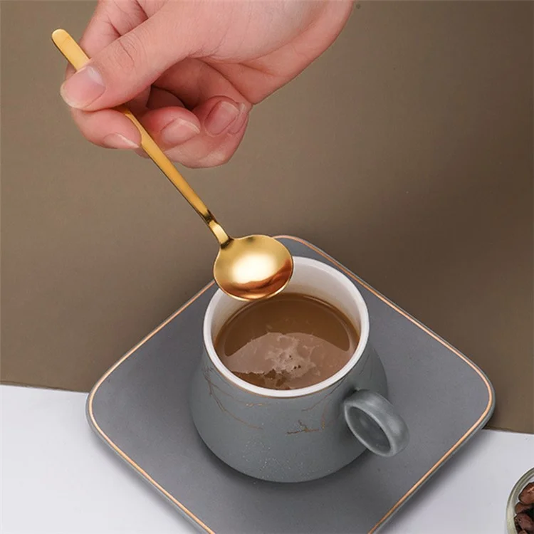 5Pcs 17.3cm Round Spoon Long Handle Stainless Steel Coffee Spoon, Gold (BPA Free, No FDA)