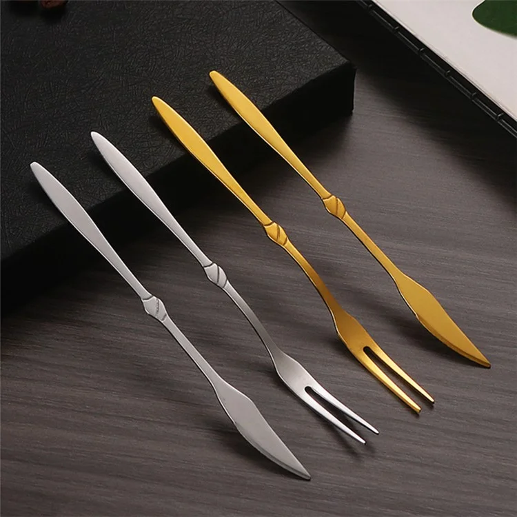 5 piezas Cucharita pequeña / Tenedor de acero inoxidable Cuchara de postre Tenedor de frutas (Sin BPA, sin certificado FDA) - Tenedor de tres dientes