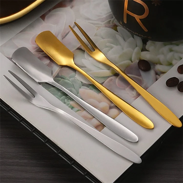 5 piezas Cucharita pequeña / Tenedor de acero inoxidable Cuchara de postre Tenedor de frutas (Sin BPA, sin certificado FDA) - Tenedor de tres dientes