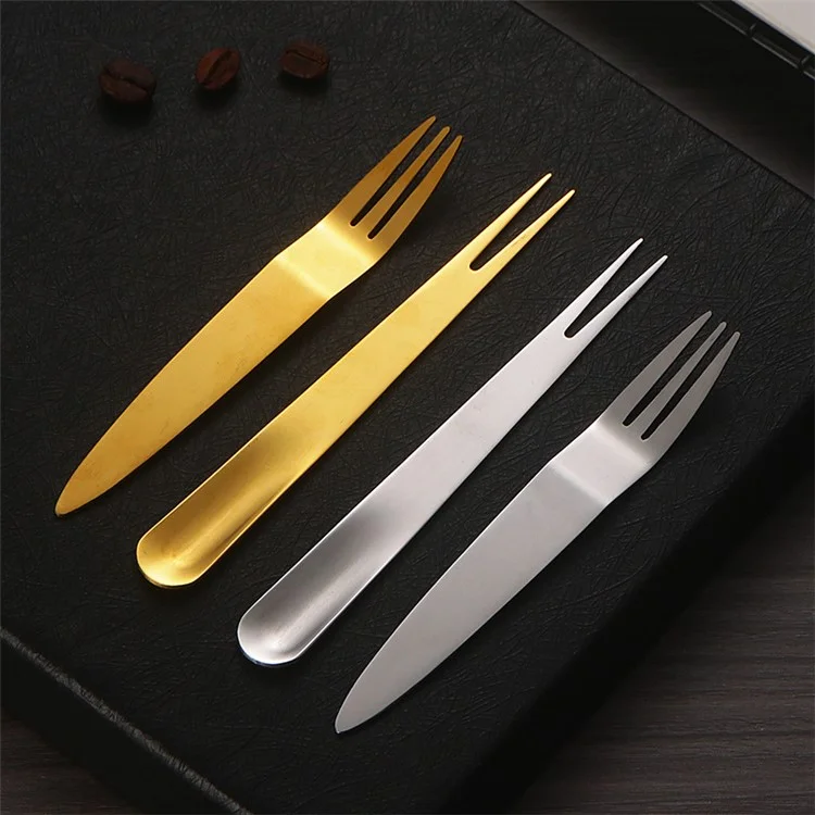 5 piezas Cucharita pequeña / Tenedor de acero inoxidable Cuchara de postre Tenedor de frutas (Sin BPA, sin certificado FDA) - Tenedor de tres dientes
