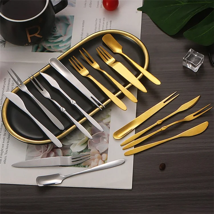 5 piezas Cucharita pequeña / Tenedor de acero inoxidable Cuchara de postre Tenedor de frutas (Sin BPA, sin certificado FDA) - Tenedor de tres dientes