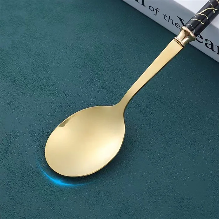 2 piezas de cuchara de sopa y postre de acero inoxidable con mango de cerámica imitada (sin certificado de la FDA, libre de BPA) - Rojo