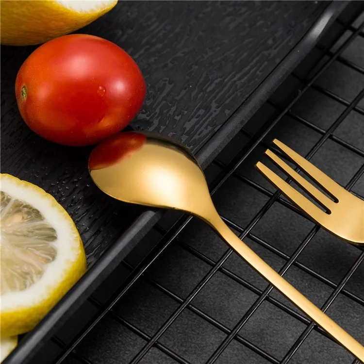 8 Spoons + 8 Forks Cute Leaf Design Stainless Steel Fruit Dessert Spoon Fork Set (BPA Free, No FDA Certificate) - Gold