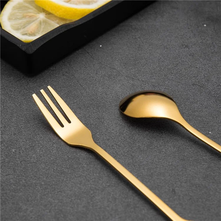 8 Spoons + 8 Forks Cute Leaf Design Stainless Steel Fruit Dessert Spoon Fork Set (BPA Free, No FDA Certificate) - Gold