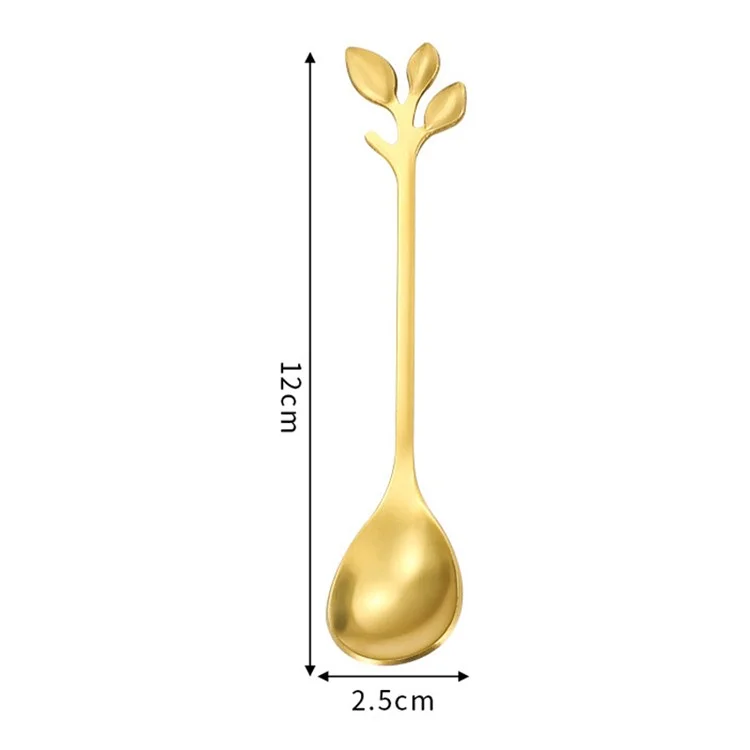 8 Spoons + 8 Forks Cute Leaf Design Stainless Steel Fruit Dessert Spoon Fork Set (BPA Free, No FDA Certificate) - Gold